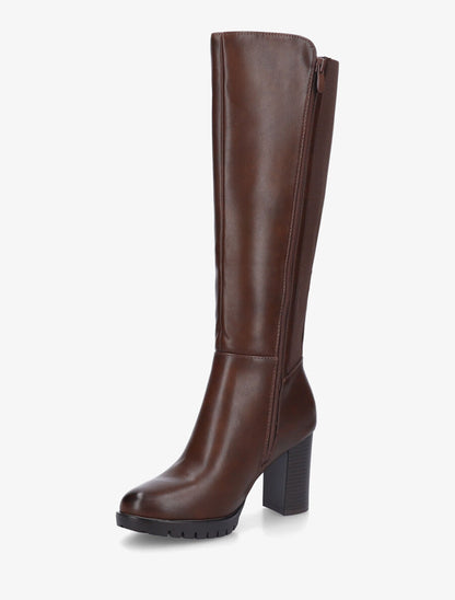 Bottes élastiquées unies à talon haut - Marron - 3