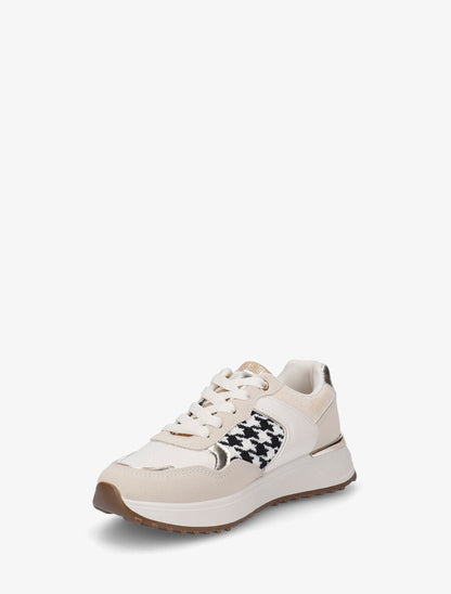 Sneakers à imprimé python et pied de poule - Beige - 3