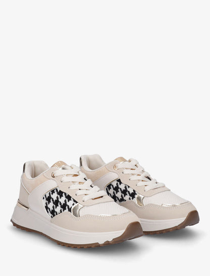 Sneakers à imprimé python et pied de poule - Beige - 4
