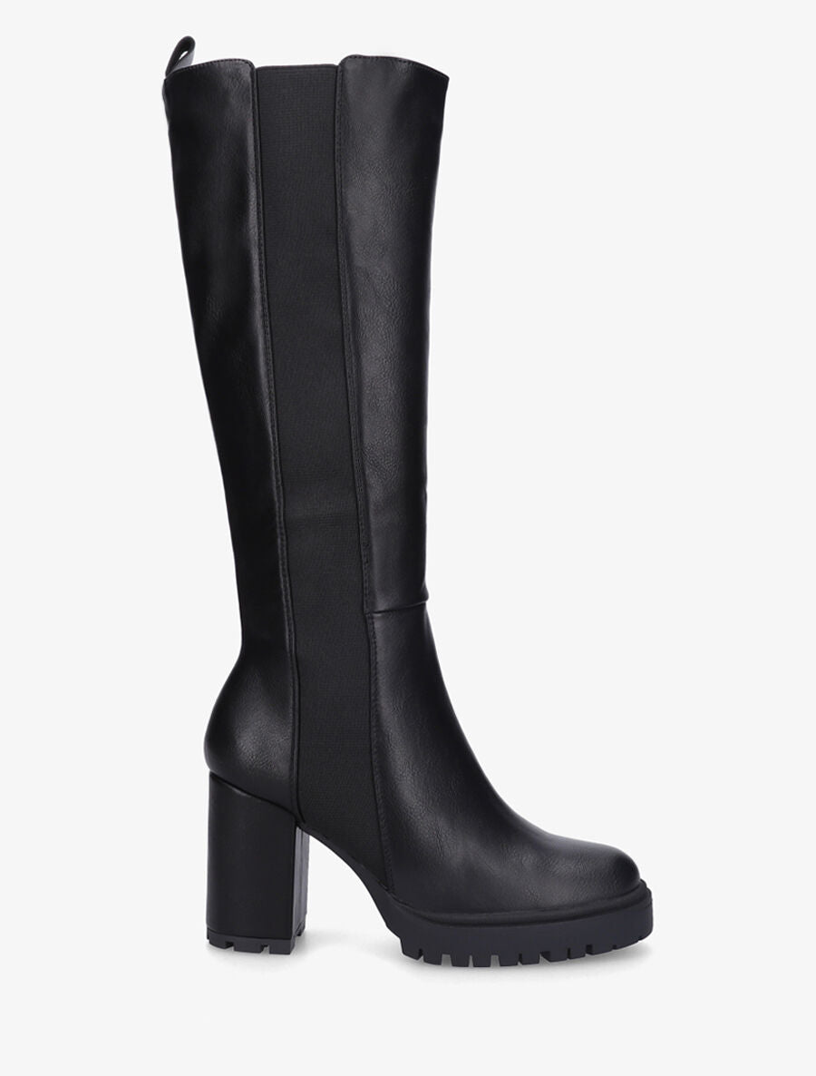 Bottes élastiquées en simili à talon haut - Noir - 1