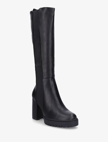 Bottes élastiquées en simili à talon haut - Noir - 2