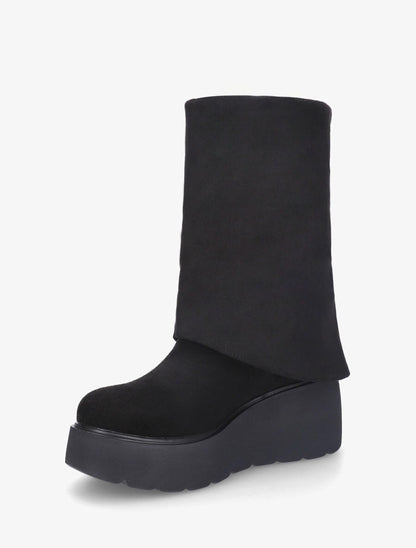 Bottines compensées en suédine à revers - Noir - 3