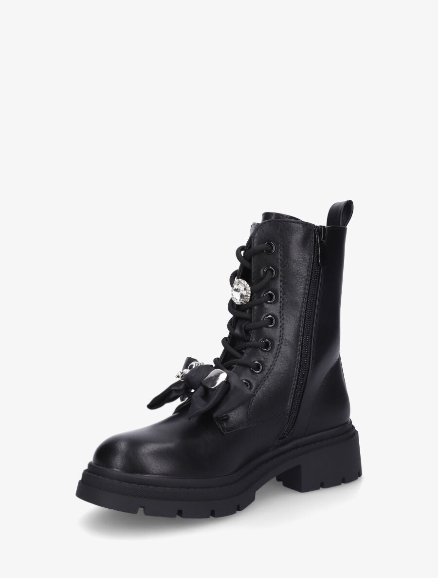 Bottines montantes à empiècement bijoux - Noir - 3
