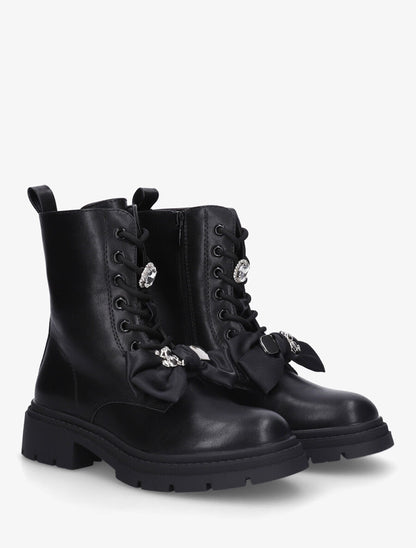 Bottines montantes à empiècement bijoux - Noir - 4