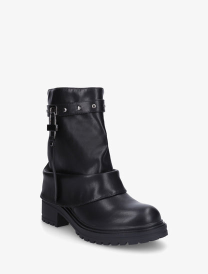 Bottines à revers et empiècement métal - Noir - 2