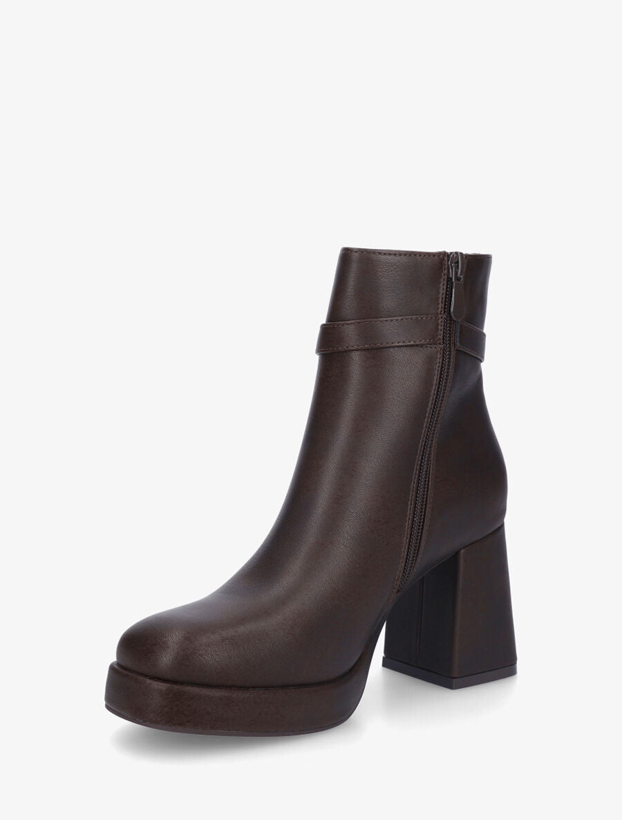 Bottines en simili à talon haut - Marron - 3