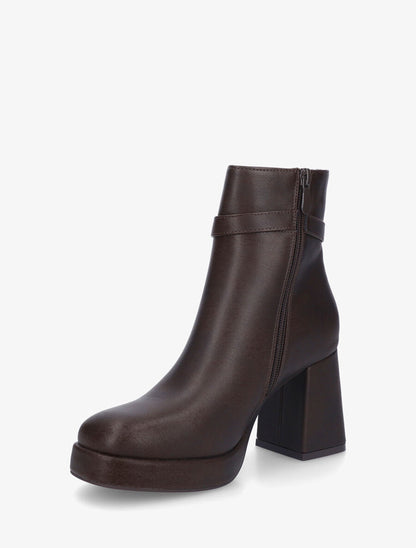 Bottines en simili à talon haut - Marron - 3