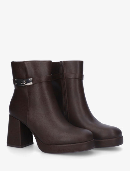 Bottines en simili à talon haut - Marron - 4