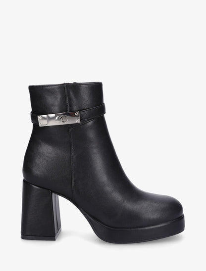 Bottines en simili à talon haut - Noir - 1