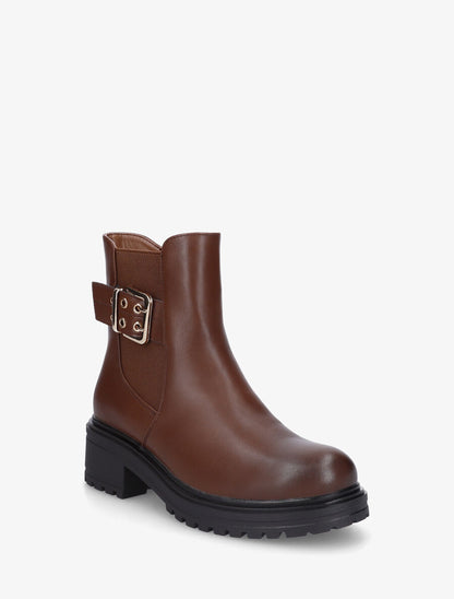 Bottines élastiquées et sanglées en simili - Marron - 2