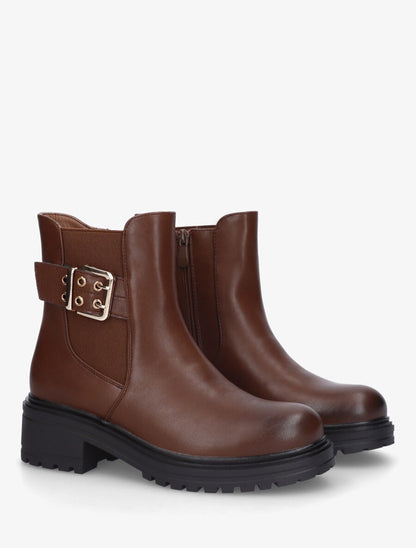 Bottines élastiquées et sanglées en simili - Marron - 4