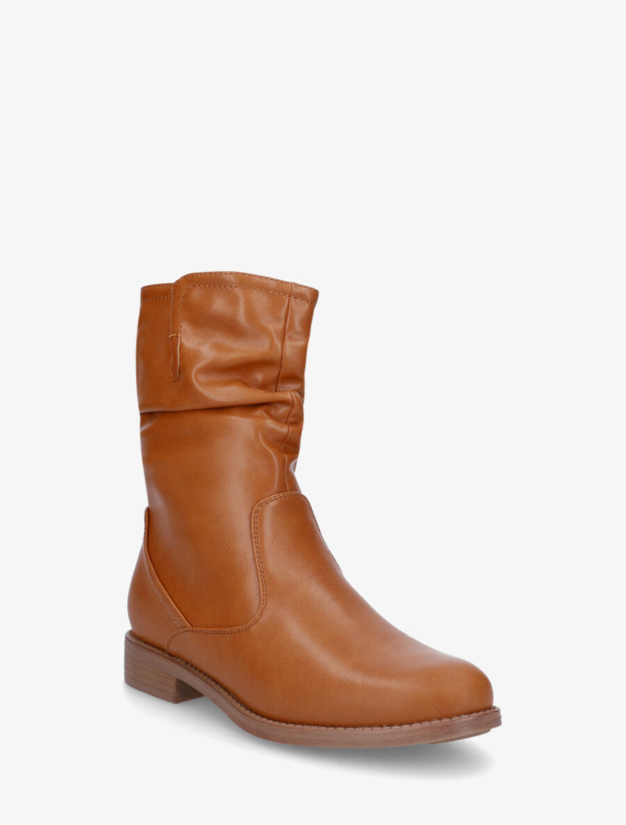 Bottines effet plissé en simili - Camel - 2