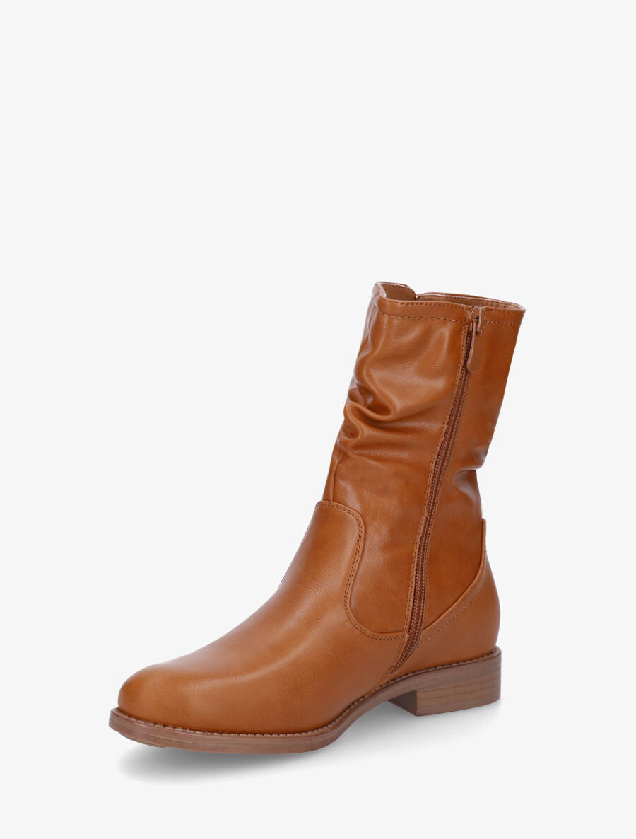 Bottines effet plissé en simili - Camel - 3