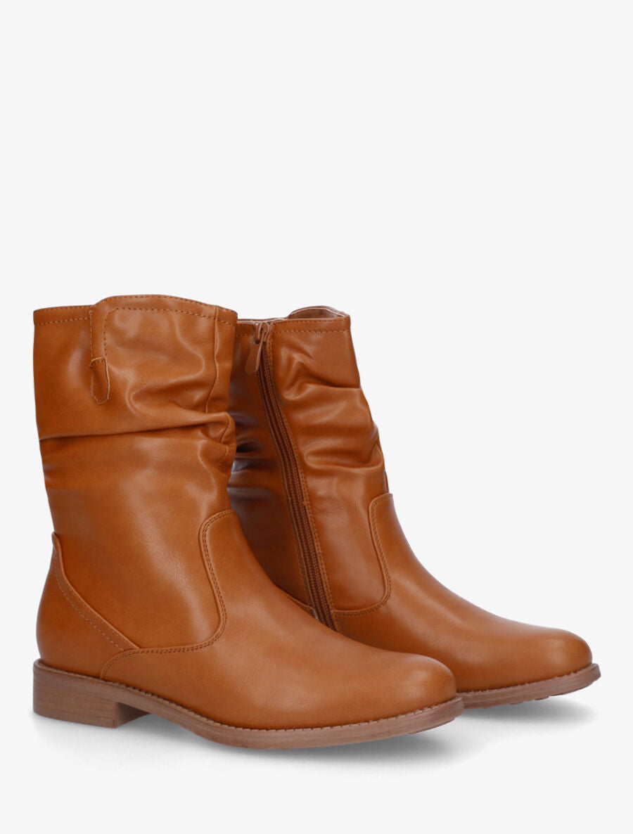 Bottines effet plissé en simili - Camel - 4