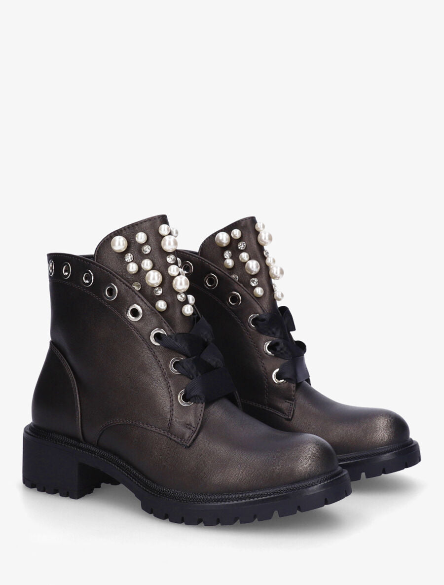 Bottines en simili à perles et strass - Bronze - 4