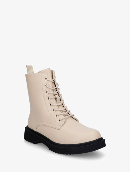 Bottines montantes en simili à lacets - Beige - 2