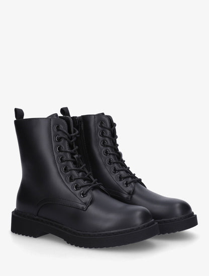 Bottines montantes en simili à lacets - Noir - 4