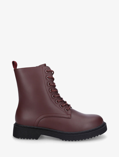 Bottines montantes en simili à lacets - Bordeaux - 1