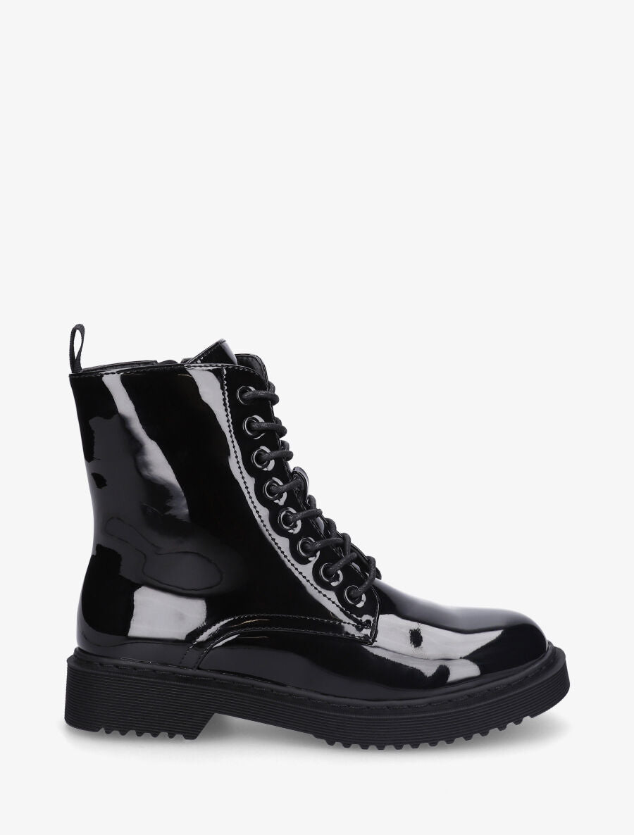 Bottines montantes vernies à lacets - Noir - 1