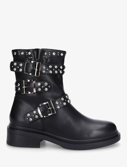 Bottines strassées et cloutées en simili - Noir - 5