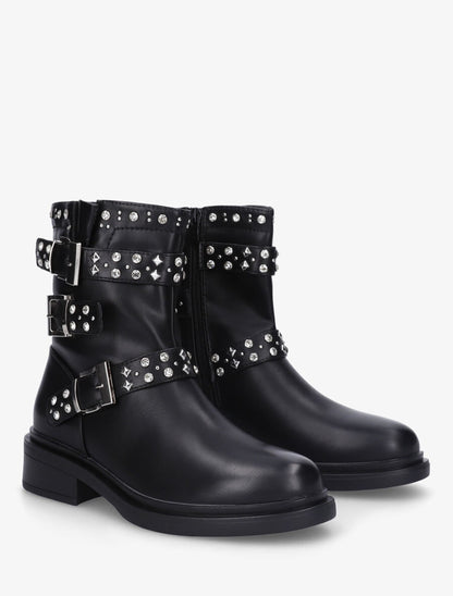 Bottines strassées et cloutées en simili - Noir - 4