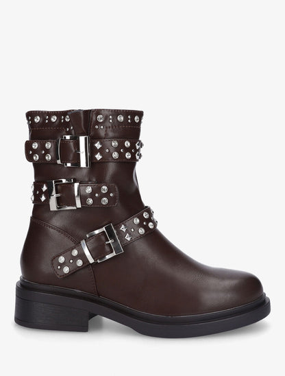 Bottines strassées et cloutées en simili - Chocolat - 5