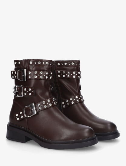 Bottines strassées et cloutées en simili - Chocolat - 4