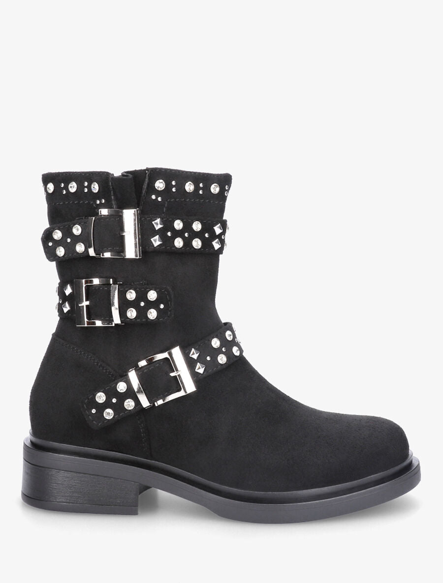 Bottines strassées et cloutées en suédine - Noir - 5