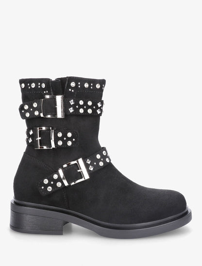 Bottines strassées et cloutées en suédine - Noir - 5