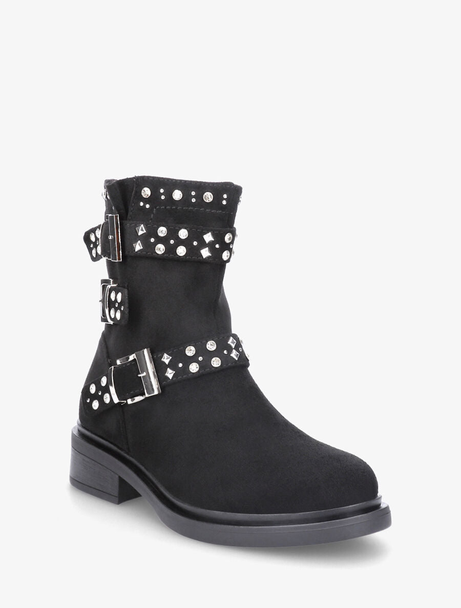 Bottines strassées et cloutées en suédine - Noir - 2