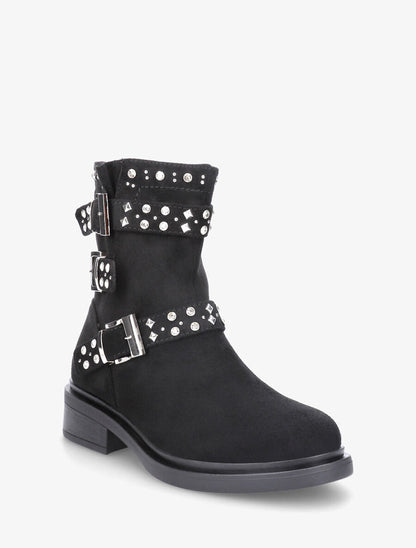 Bottines strassées et cloutées en suédine - Noir - 2