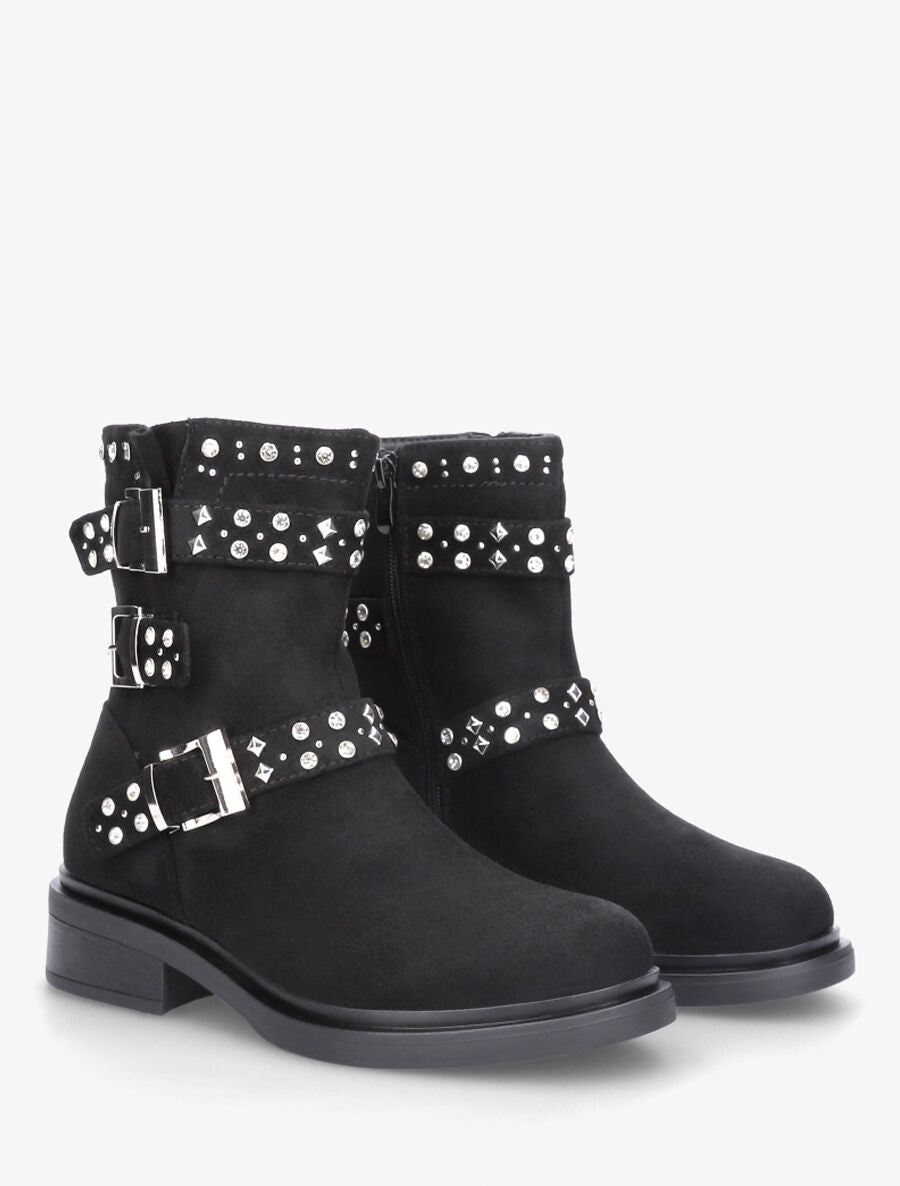 Bottines strassées et cloutées en suédine - Noir - 4