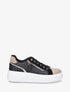 Sneakers unis à zip et bandes pailletées - Noir - 1
