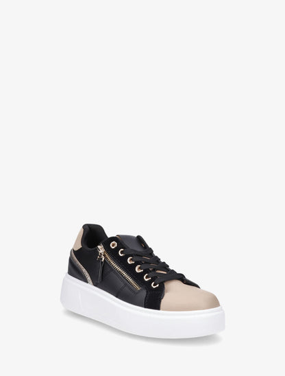 Sneakers unis à zip et bandes pailletées - Noir - 2
