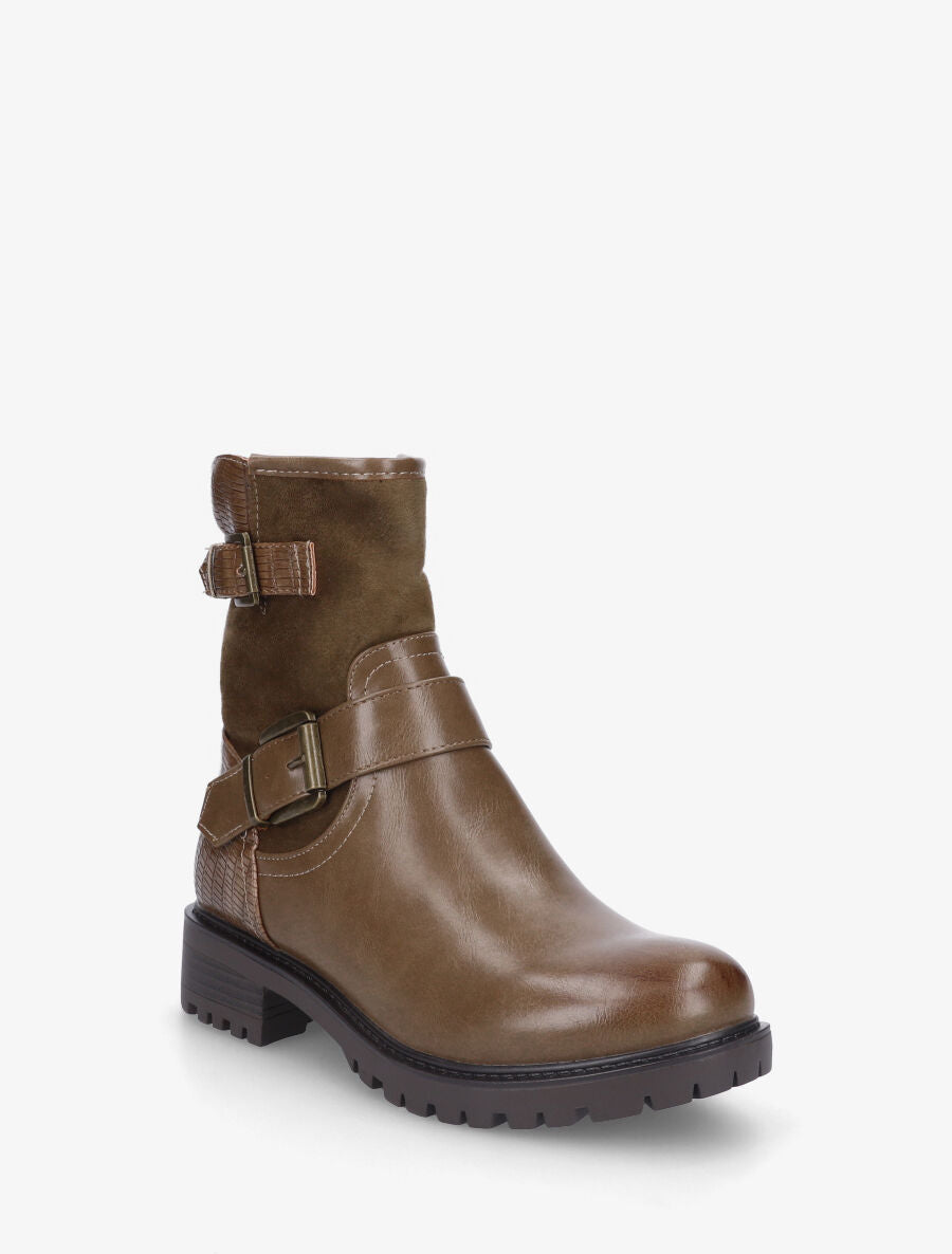 Bottines bi-matière à détail croco - Taupe - 2