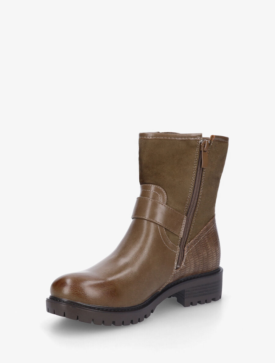 Bottines bi-matière à détail croco - Taupe - 3