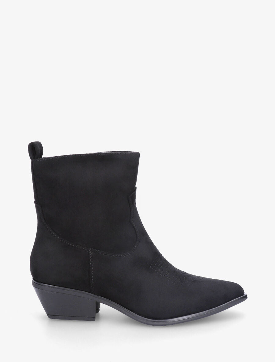 Bottines en suédine style santiags - Noir - 1