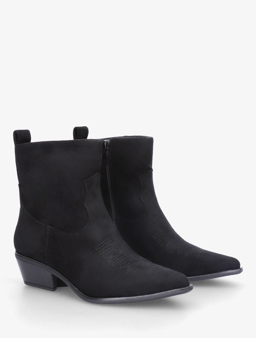Bottines en suédine style santiags - Noir - 4