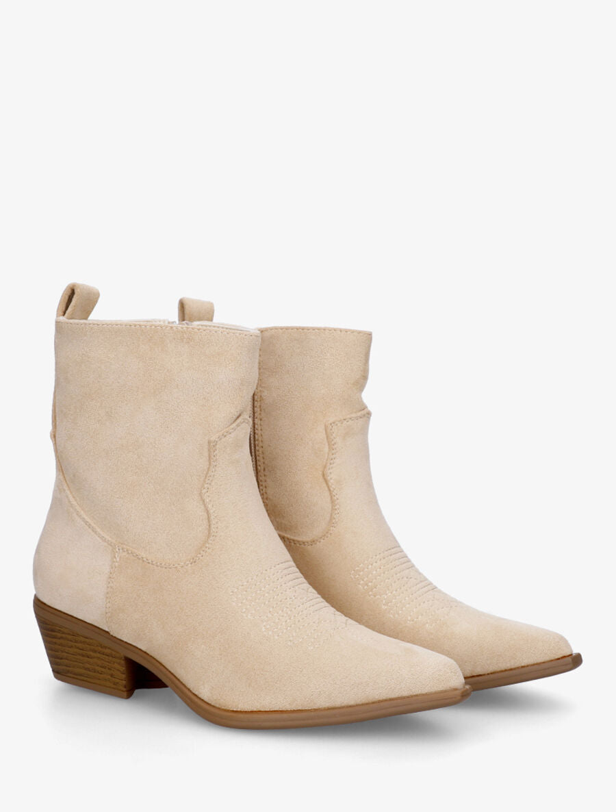 Bottines en suédine style santiags - Beige - 4