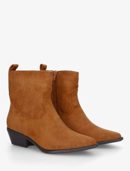Bottines en suédine style santiags - Camel - 4