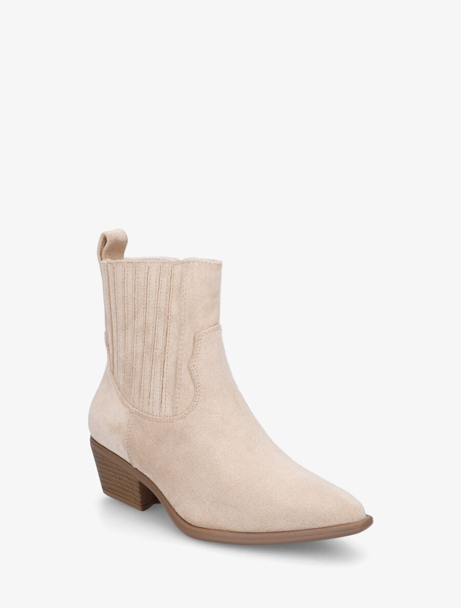 Bottines unies en suédine style santiags - Beige - 2