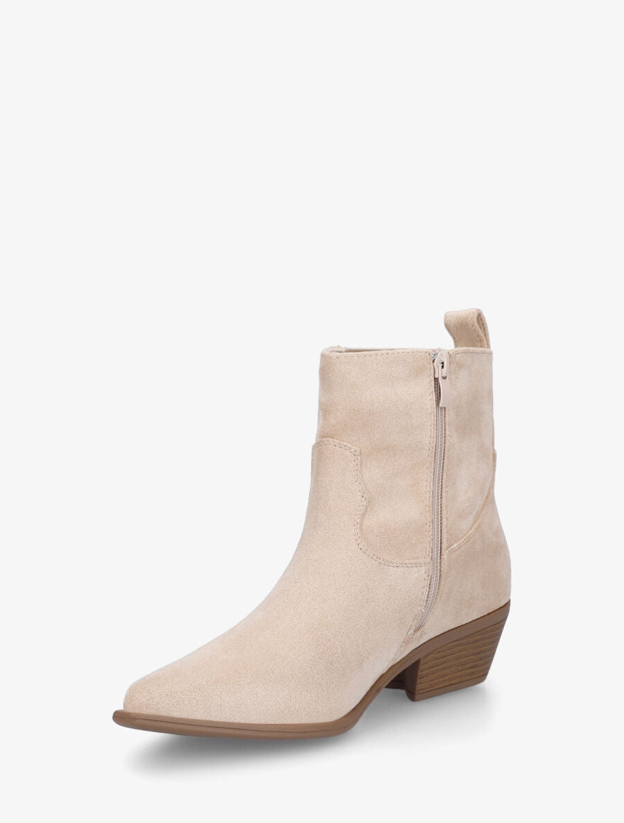 Bottines unies en suédine style santiags - Beige - 3