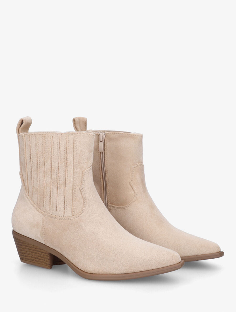 Bottines unies en suédine style santiags - Beige - 4