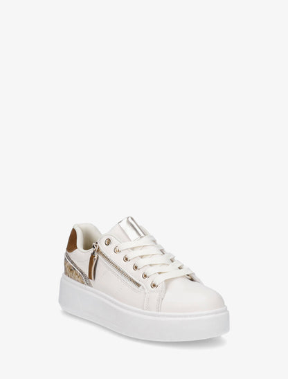 Sneakers unis à zip et bandes pailletées - Beige - 2
