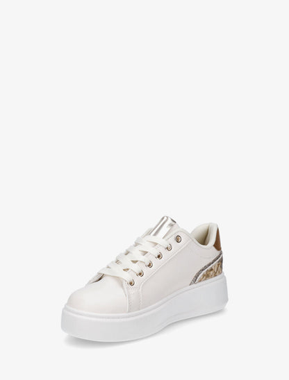 Sneakers unis à zip et bandes pailletées - Beige - 3