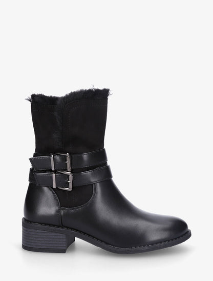 Bottines unies fourrées et sanglées - Noir - 5