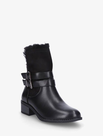 Bottines unies fourrées et sanglées - Noir - 2