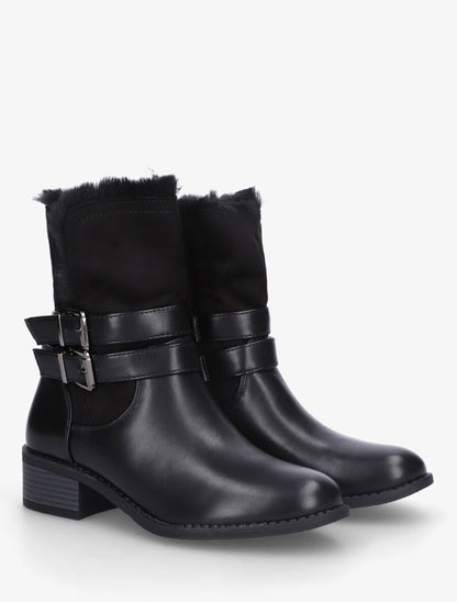 Bottines unies fourrées et sanglées - Noir - 4