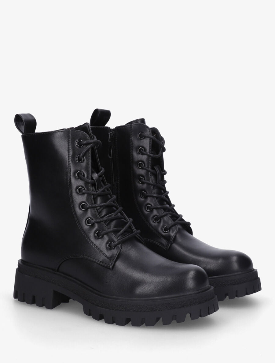 Bottines montantes en simili à lacets - Noir - 4