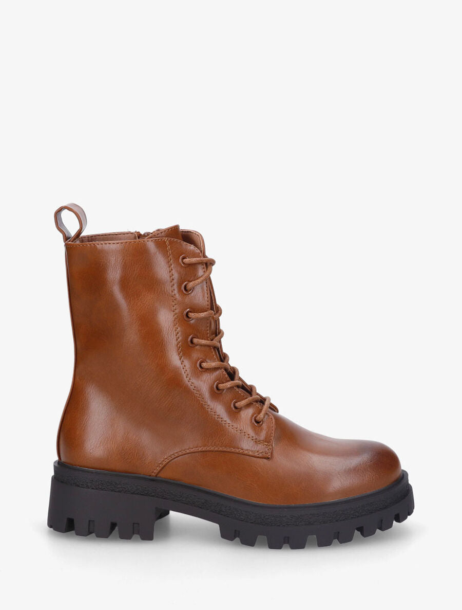Bottines montantes en simili à lacets - Camel - 1